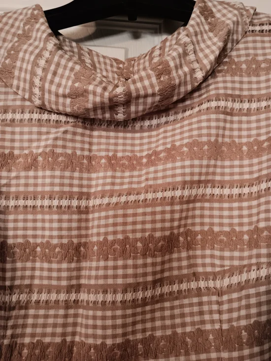 Sleeveless Beige Gingham Drop-Waist Dress - Picture 3 of 3